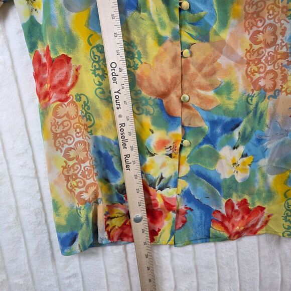 VTG Tess 100% Silk Blouse Women's  Colorful Tropical Floral Short Sleeve Size M - Picture 8 of 13